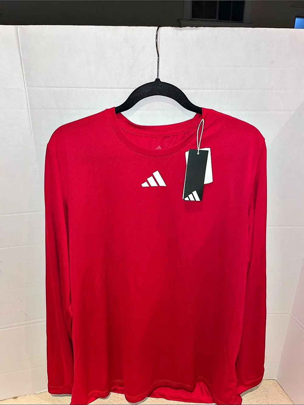 adidas Pregame Badge of Sport Long Sleeve Tee Long Sleeve Athletic Shirt in Red